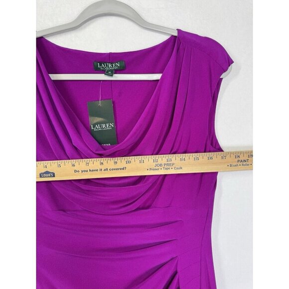 Lauren Ralph Lauren Sheath Dress Sz 10 Magenta Cowl Draped Neck Sleeveless Ruche - Picture 9 of 11